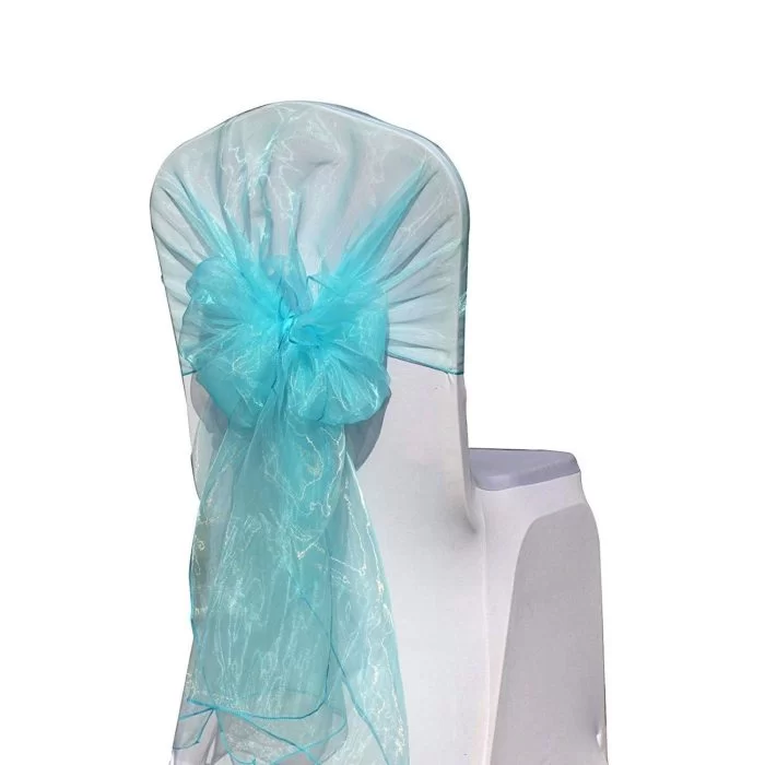 10Pc Turquoise Organza Hood - Image 1