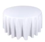 120" Round White Seamless Polyester Tablecloth