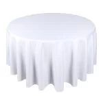 White round tablecloth with a smooth and elegant finish, ideal for formal dining.