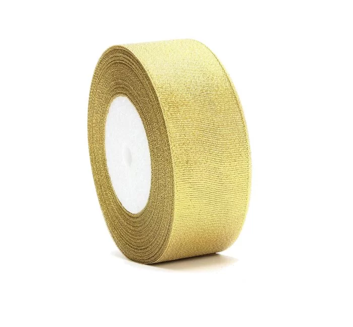 Gold 25mm satin ribbon for gift wrapping, event décor, and crafts