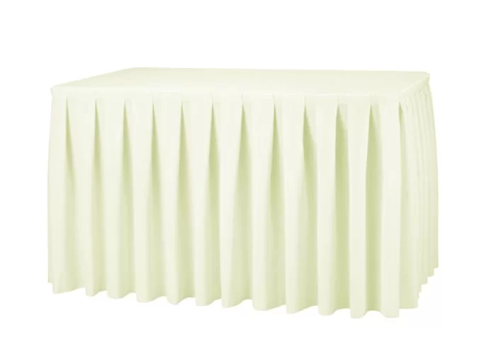 21FT (252") Ivory Polyester Table Skirt - Image 1