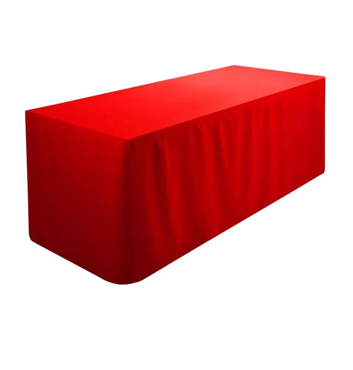 8FT Red Fitted Polyester Tablecloth - Image 1