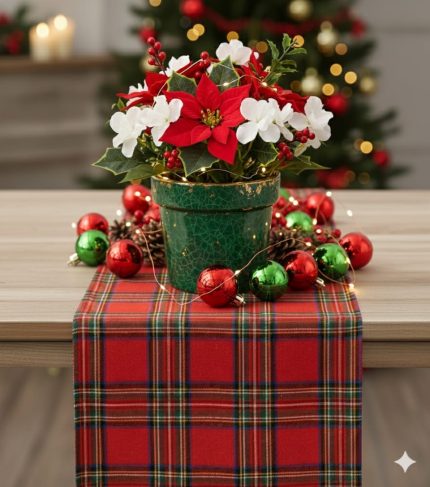 12 x 80'' Tartan Red Table Runner