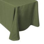 Sage green rectangular tablecloth, smooth fabric with slight sheen.
