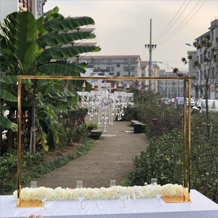 Gold Metal Tall Flower Arch Stand with Crystal Chandelier