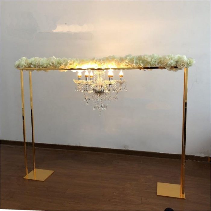 Gold Metal Tall Flower Arch Stand with Crystal Chandelier 2